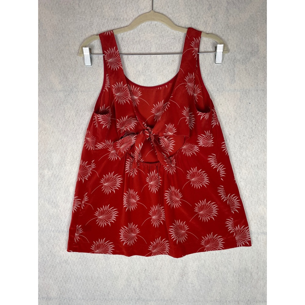 Madewell 100% Silk Lookout Bow Tie Back Tank Red White Palm Print Open Back M